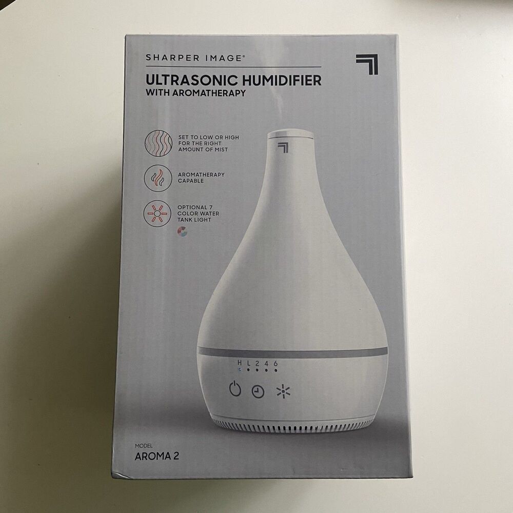 Sharper Image AROMA 2 Ultrasonic Humidifier Aromatherapy White 7 Color Lights